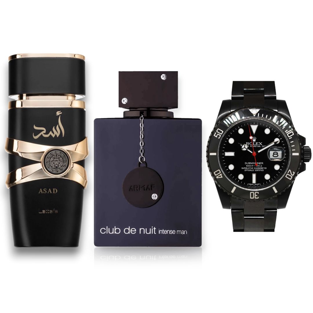 PERFUMES ASAD+CLUBTHENUIT+RELOJ ROLEX