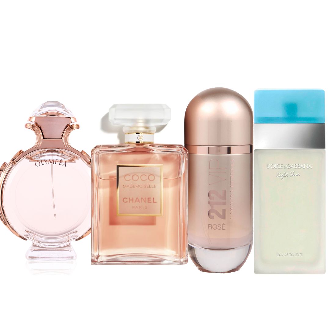 4 PERFUMES DAMA(OLYM+COCO+212ROSE+LIGTH)