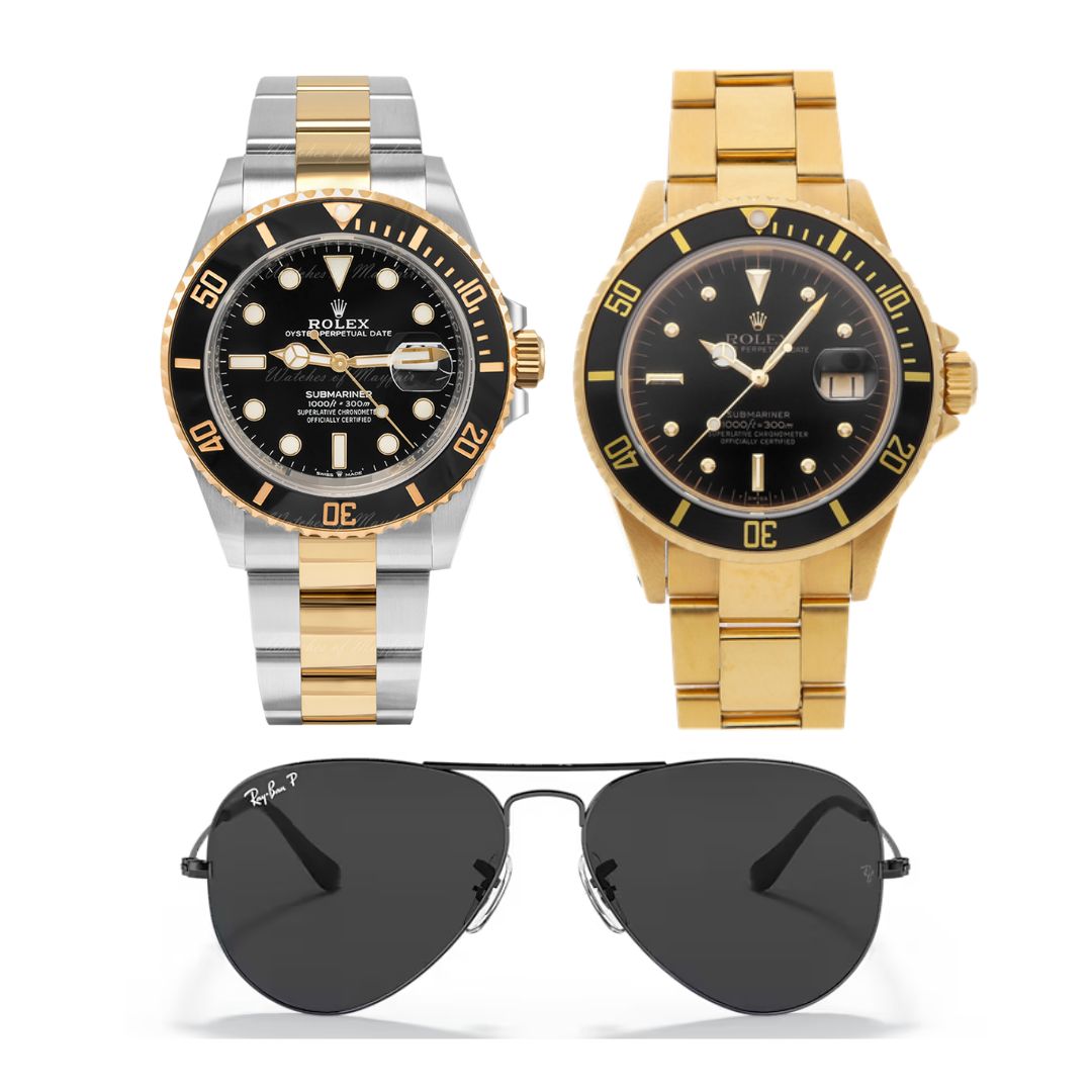 2 ROLEX DORADONEGRO+BICOLOR+1GAFAS RAYB