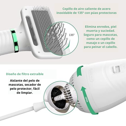Secador De Pelo Peine Para Mascotas 2 En 1 Portátil