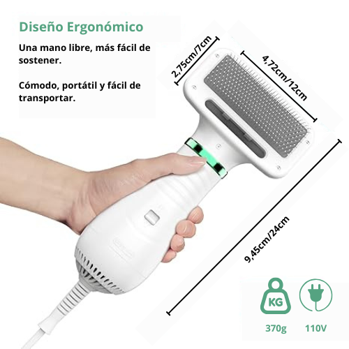 Secador De Pelo Peine Para Mascotas 2 En 1 Portátil